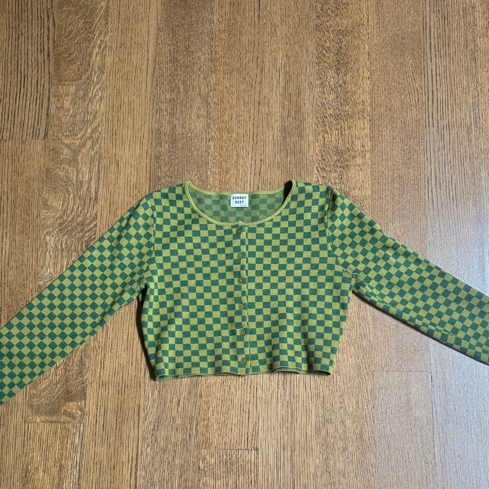 Sunday Best Green and Brown Checkered Cropped Top - Size small